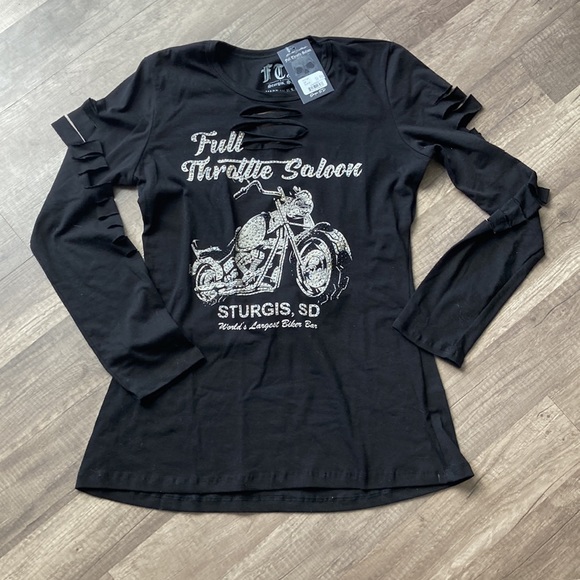 NEW Full Throttle Saloon Rhinestone Long Sleeve Motorcycle Top - Picture 3 of 13